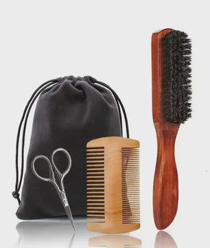 Professionele Baardborstel en Kam Set met Gift Bag - Zacht Varkenshaar & Hout