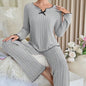 Dames Pyjama Set Ribbel Gebreid met Strikje en Volantrand - Comfortabele Loungewear