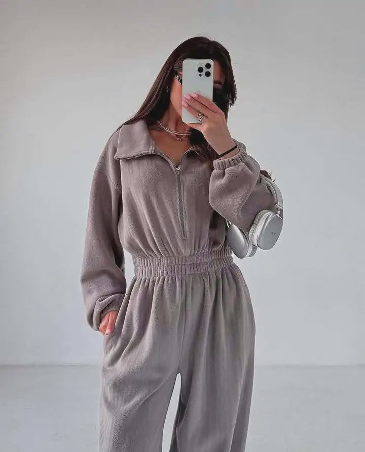 Dames Jumpsuit met Lange Mouwen en Elastische Taille - Casual & Elegant
