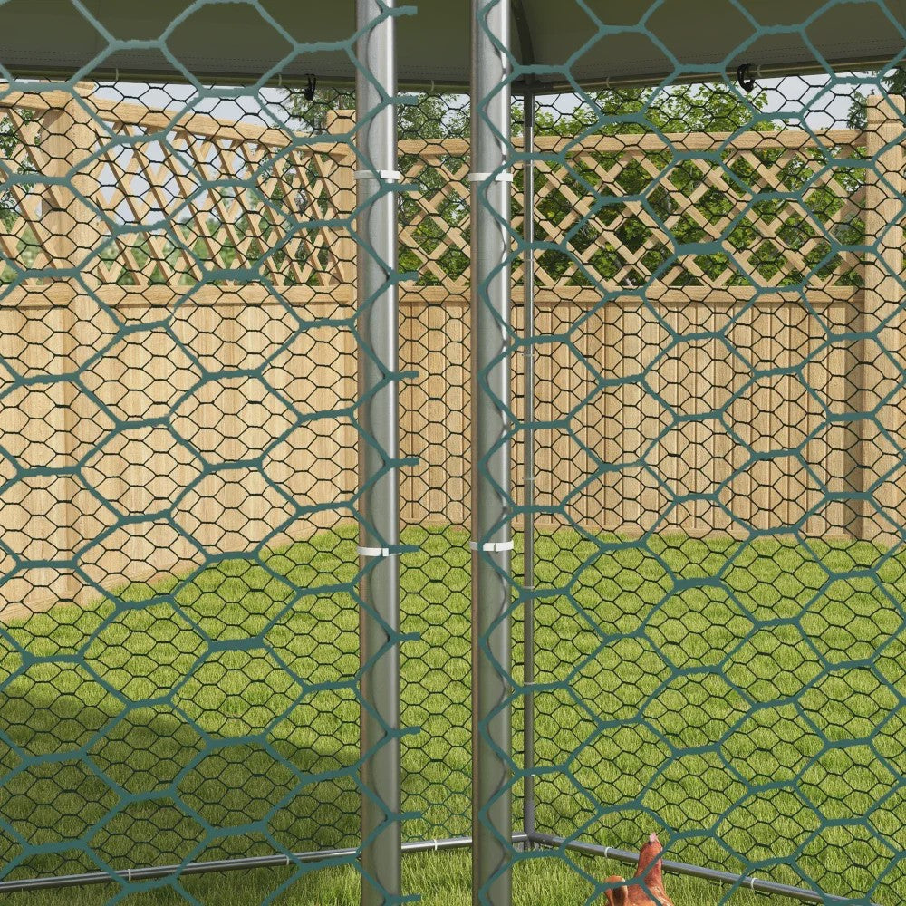 Grote Stalen Kippenhok Buiten met Dak - 400x346x263cm - Grijs - Ruim voor 10-15 Kippen & Kleine Dieren