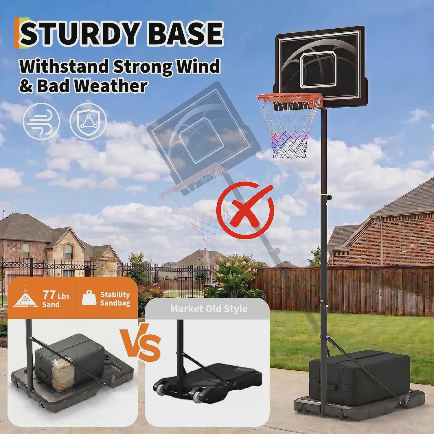 Verstelbare Buiten Basketbalpaal 253-362 cm met Transparant PC Bord en Mobiele Basis