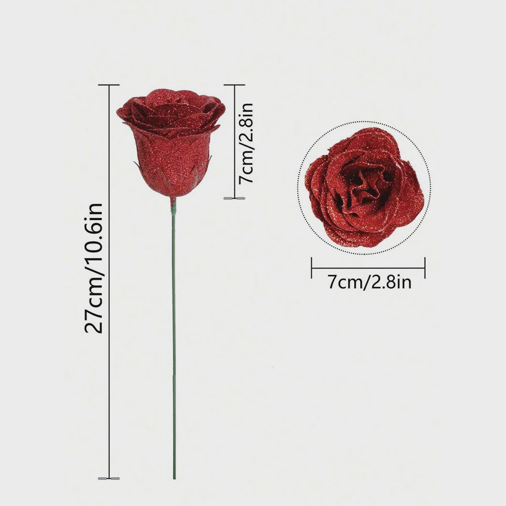 Glitter Rozen Boeket - Kunstbloemen voor Kerst, Valentijnsdag & Decoratie