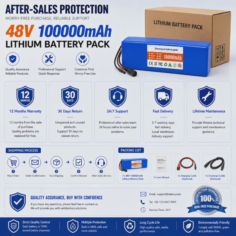 48V 100Ah Lithium Batterij Pack met BMS voor E-bike & Scooter - Inclusief 54.6V Lader