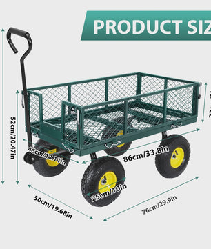 Zware Stalen Tuinwagen 900LBS - 2-in-1 Convertible Transportkar met 10" All-Terrain Wielen & Verstelbare Handgreep