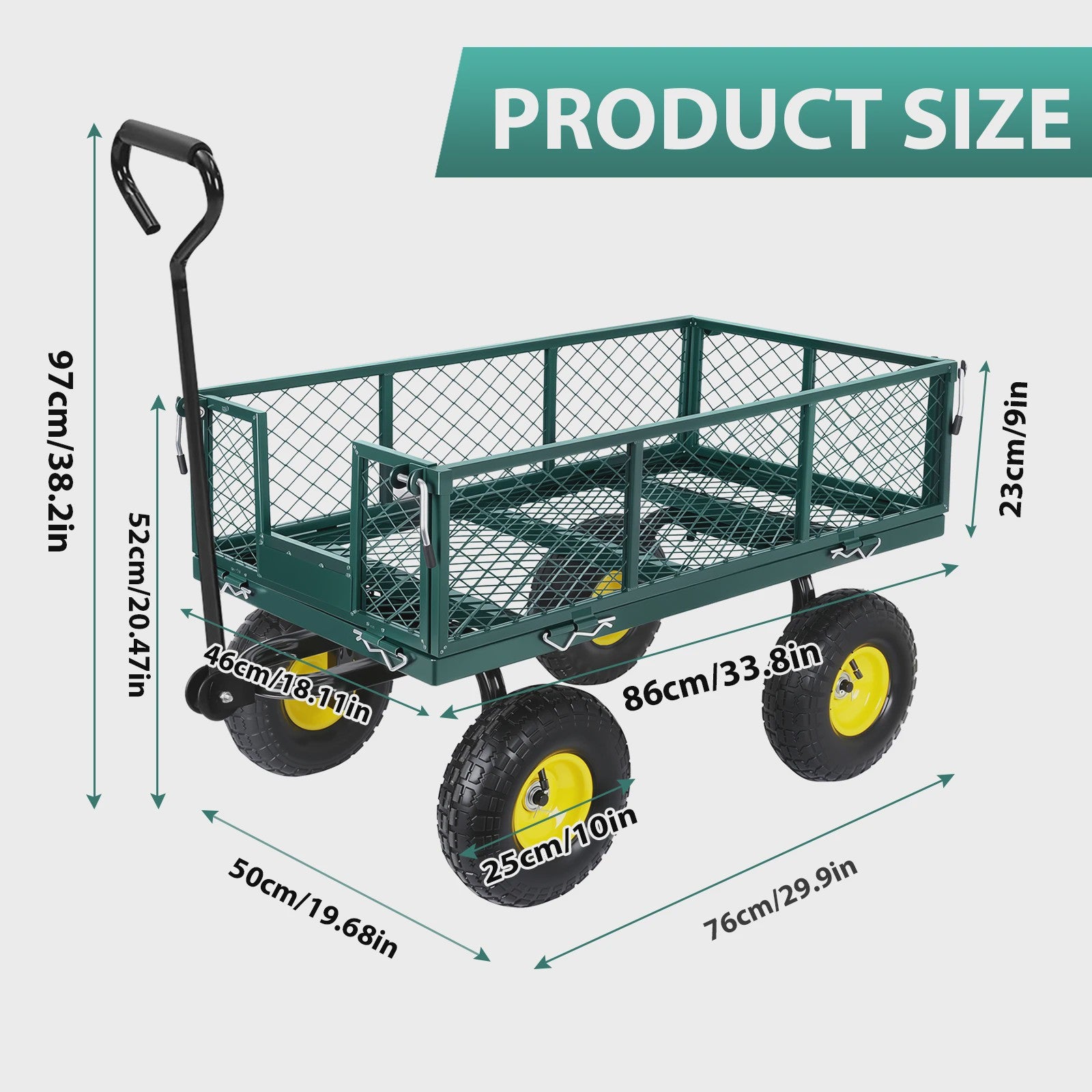 Zware Stalen Tuinwagen 900LBS - 2-in-1 Convertible Transportkar met 10" All-Terrain Wielen & Verstelbare Handgreep