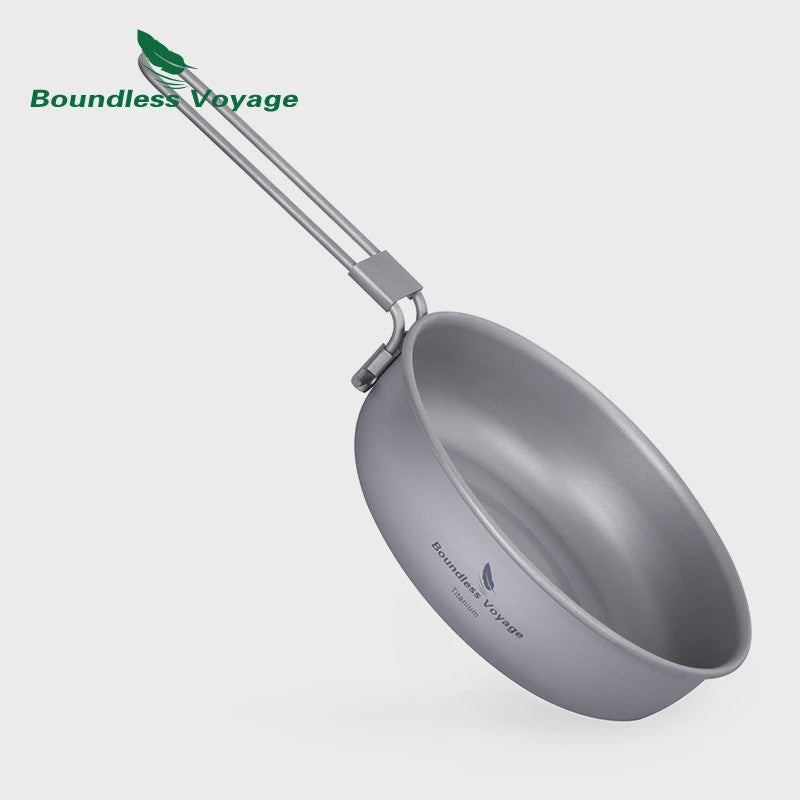 Lichtgewicht Titanium Koekenpan met Opvouwbaar Handvat - Ideaal voor Camping & Outdoor Koken