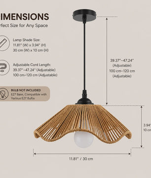 Hanglamp Gevlochten Hennep Touw met E27 Fitting - 1.2m Verstelbaar - Sfeervolle Decoratie