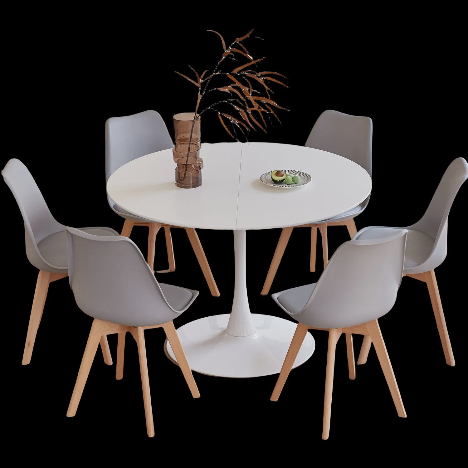 Nordic Ronde Eetkamertafel met 6 Stoelen - Stijlvol en Comfortabel