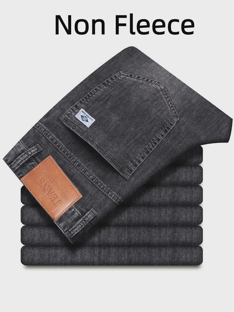 Herfst/Winter Heren Jeans: Losse Pasvorm Rechte Pijpen met Retro Washed Look & Fleece Voering