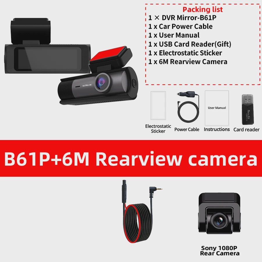 ACCEO B61P 4K Dashcam met Dubbele Lens (Voor & Achter 1080P), GPS, WiFi en 24H Parkeerfunctie