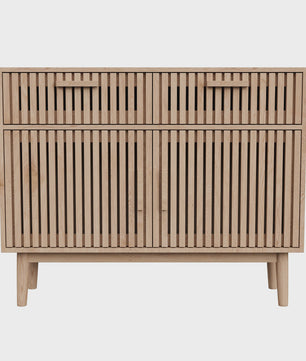 Simurq Sideboard / Buffetkast 100x35x80cm - 2 Lades, 2 Deuren, Massief Houten Poten & Lamellenpanelen