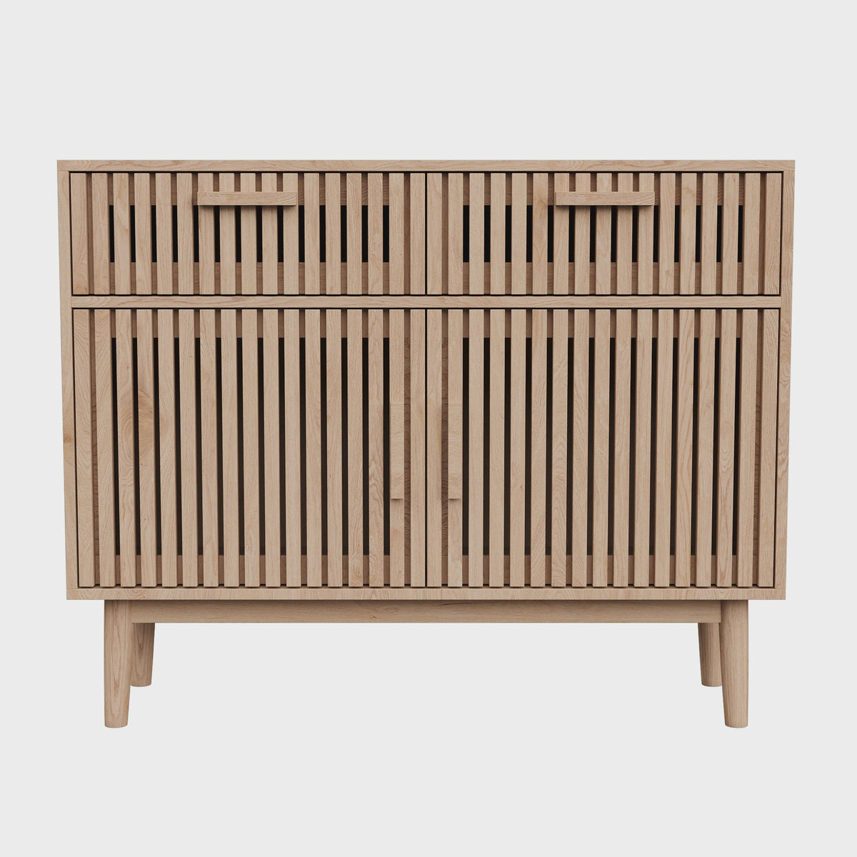 Simurq Sideboard / Buffetkast 100x35x80cm - 2 Lades, 2 Deuren, Massief Houten Poten & Lamellenpanelen