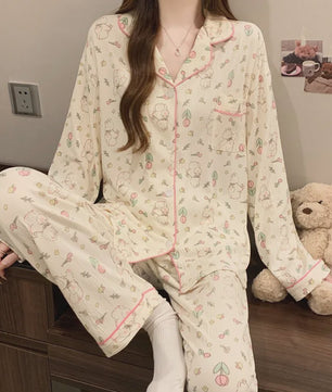 Dames Pyjama Set met Hartjesprint - Comfortabele Loungewear voor Lente & Herfst