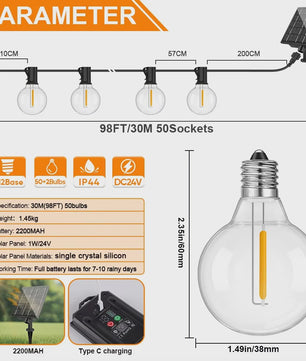 G40 Solar Tuinslinger met 25 Globe LED Lampen - Waterdicht & Dimbare Verlichting