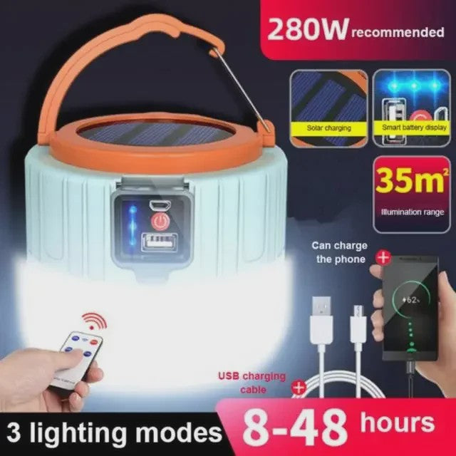 Draagbare Solar LED Camping Lantaarn met USB Opladen & Afstandsbediening