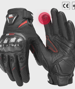 KEMIMOTO Motorhandschoenen Zomer - Ademend Leer met Carbon Bescherming & Touchscreen
