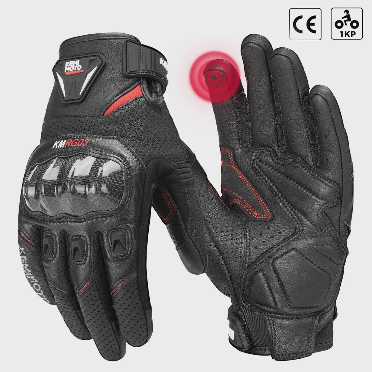 KEMIMOTO Motorhandschoenen Zomer - Ademend Leer met Carbon Bescherming & Touchscreen