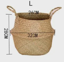 Handgeweven Zeegras Mand met Handvatten - Decoratieve Opbergmand & Plantenpot