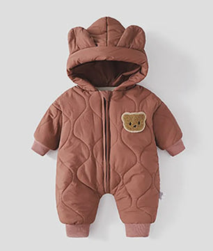 Warme Winter Baby Romper met Berenprint en Pluche Voering - Jumpsuit voor Peuters