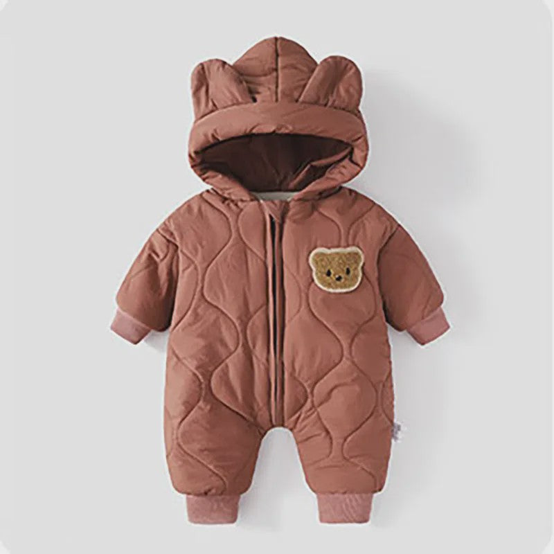 Warme Winter Baby Romper met Berenprint en Pluche Voering - Jumpsuit voor Peuters