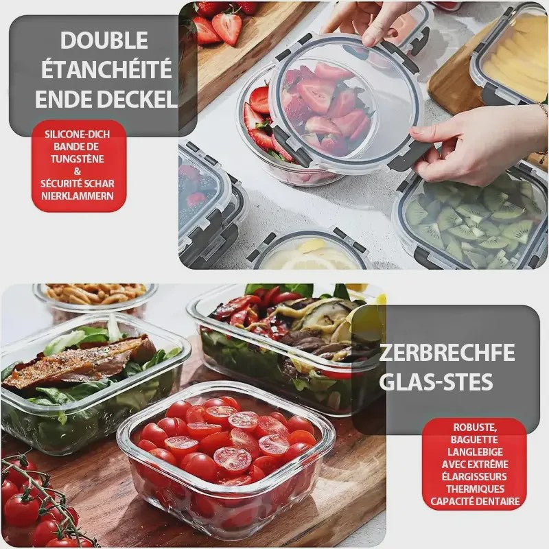 Set van 16 Glazen Voedselbewaarcontainers met Luchtdichte Deksel - Stapelbaar & Lekvrij