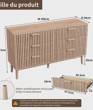 Moderne Houten Ladekast - 4 of 6 Laden - Retro Design Dressoir voor Slaapkamer & Woonkamer