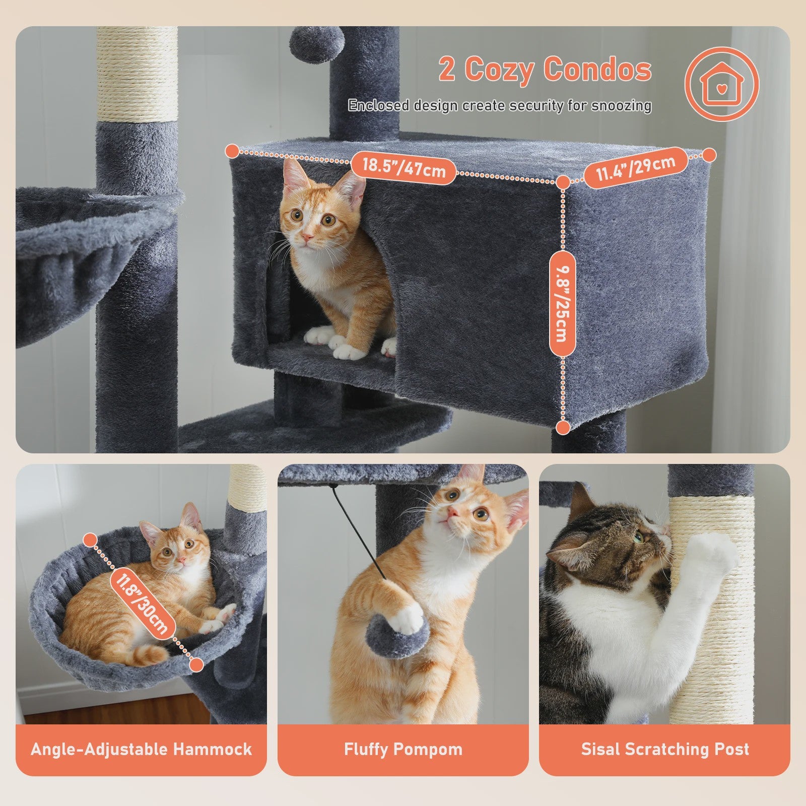 Luxe Kattenboom met Krabpalen, Hangmat en Knusse Condo - Grote Katten Toren
