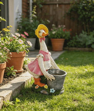 Vrolijke Cartoon Eend Tuinbeeld met Planter - 36.5 cm Hars Ornament