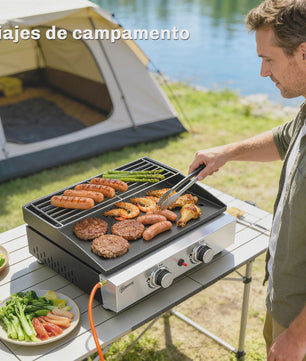 Outsunny Gas BBQ met 2 Branders, Grillplaat, Warmhoudrek en Vetopvangbak - Draagbaar