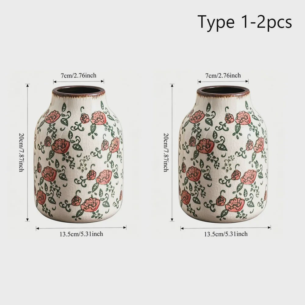 Handgemaakte Keramische Vaas met Vintage Chinese Bloemenprint - Decoratief Porselein