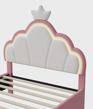 Betoverend Prinsessenbed met Kroon en LED-verlichting - Roze Kinderbed