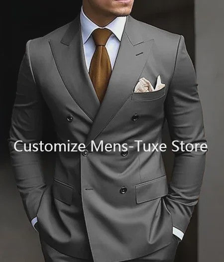 Luxe Bruin Herenpak - Double Breasted, Peak Lapel, Slim Fit Blazer & Pantalon