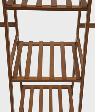 Stijlvol Bamboe Kledingrek met 4 Opbergplanken en Haken - Vloerstaand, Zwaar Belastbaar, Modern Design