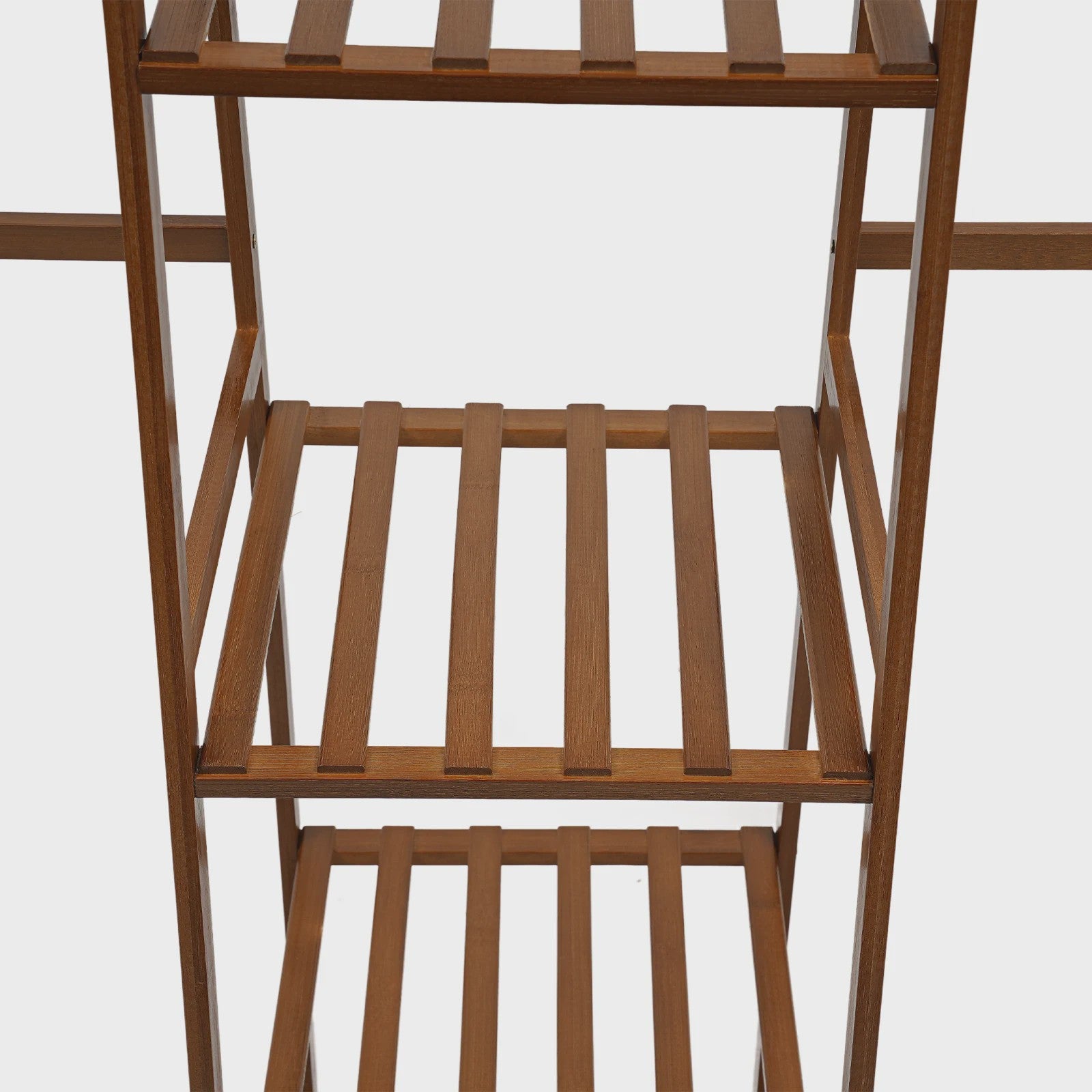 Stijlvol Bamboe Kledingrek met 4 Opbergplanken en Haken - Vloerstaand, Zwaar Belastbaar, Modern Design