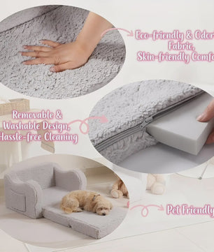 Comfortabele Kinderbank 2-in-1: Uitklapbare Speelstoel met Zachte Sherpa Coating