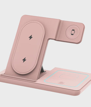 3-in-1 Opvouwbare Draadloze Oplader Stand voor Samsung Telefoon, Horloge & Earbuds - Snel Laden