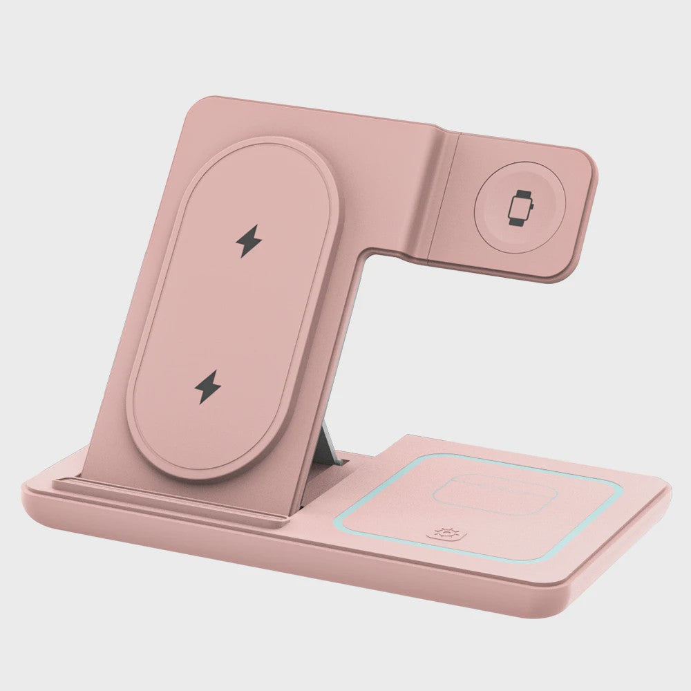 3-in-1 Opvouwbare Draadloze Oplader Stand voor Samsung Telefoon, Horloge & Earbuds - Snel Laden