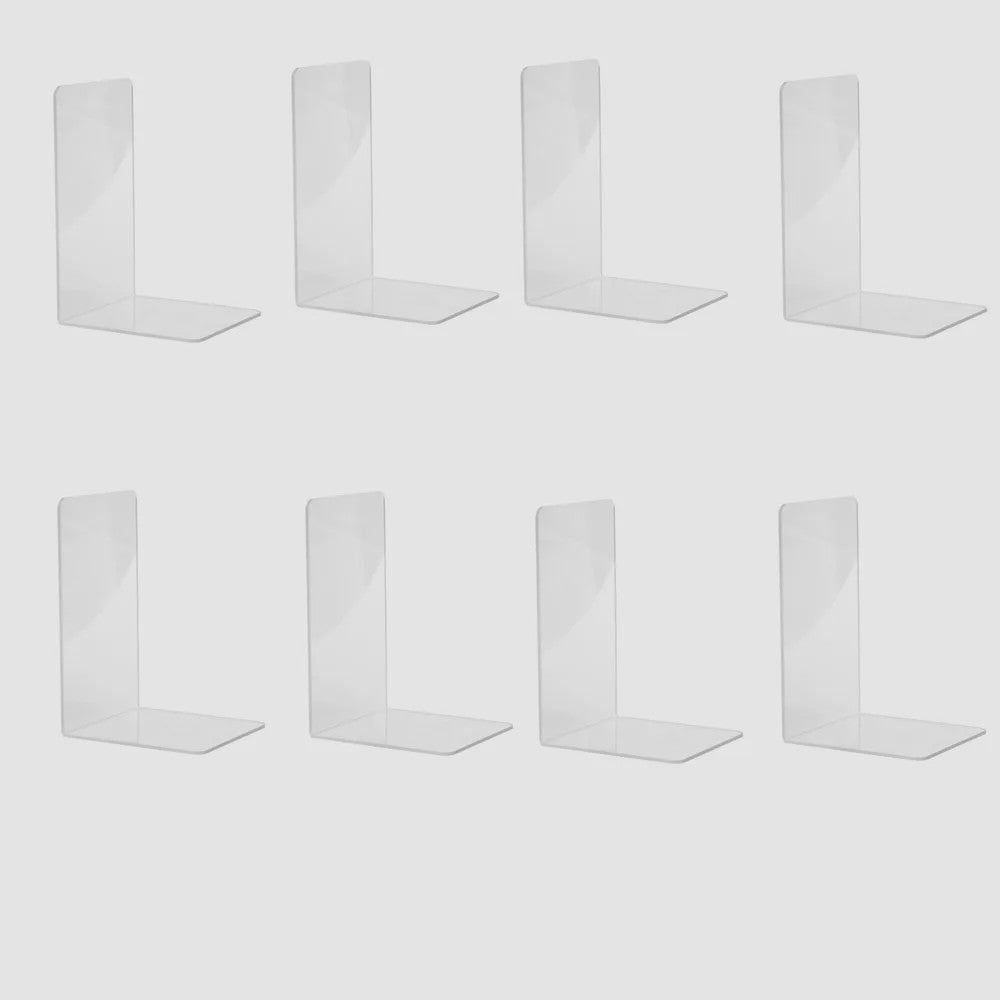 Set van 4 of 8 Stuks Transparante Acryl Boekensteunen voor Bureau & Opslag