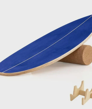 Houten Balance Board Trainer met Kurken Roller & Opbergrek - Blauw