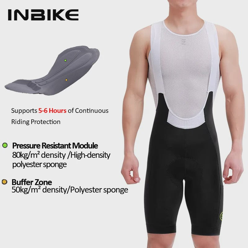 INBIKE Heren Fietsbroek met Bretels - Hoge Taille, Ademend & Met Zakken