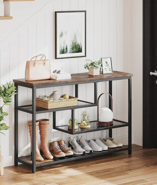 Industriële Vintage Console Tafel met 4 Niveaus en Glazen Bladen