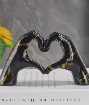 Hart Handen Sculptuur - Unieke Resin Decoratie met Abstracte Print