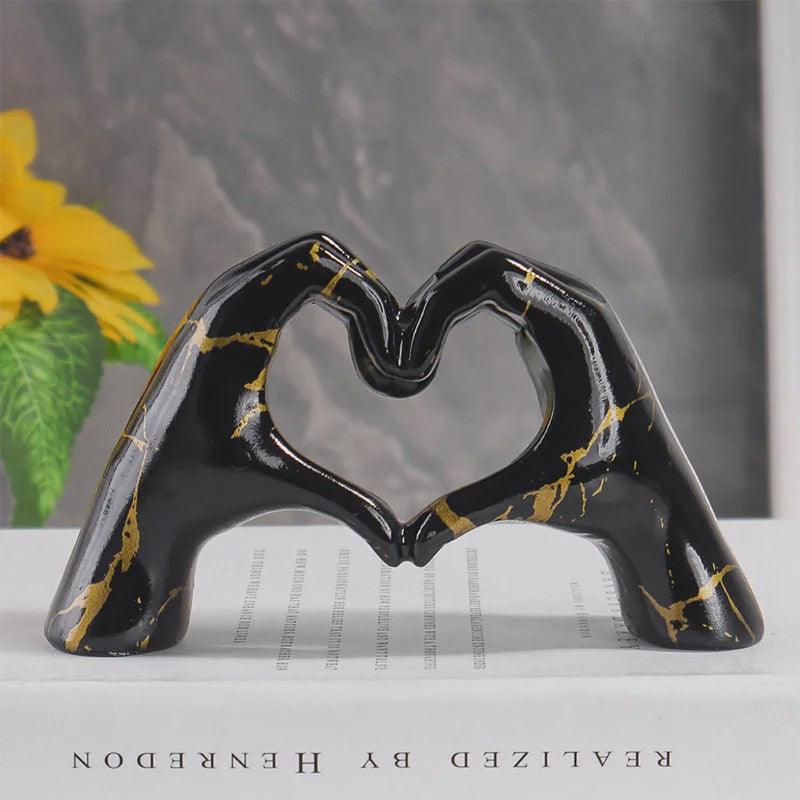 Hart Handen Sculptuur - Unieke Resin Decoratie met Abstracte Print