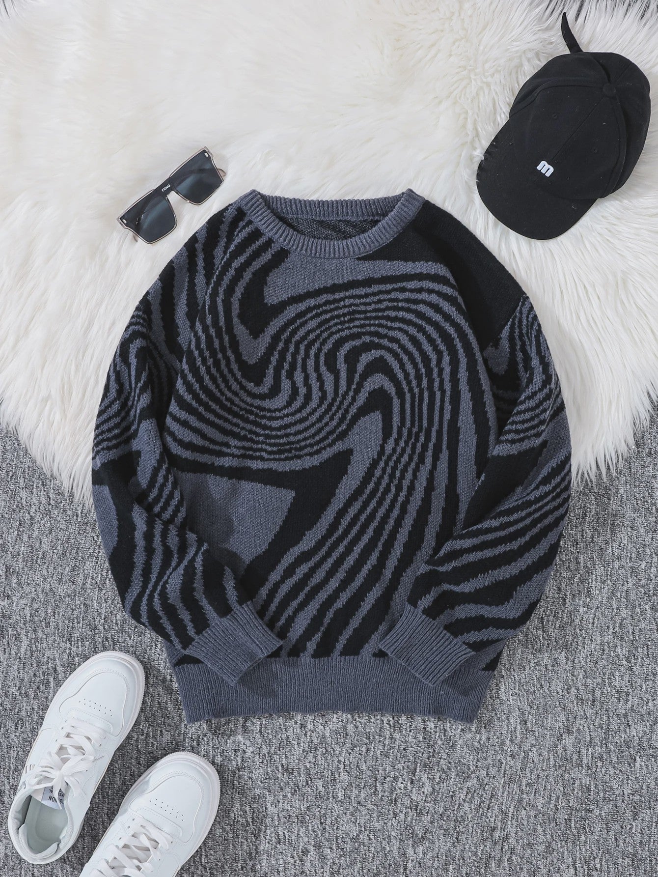 Herfst & Winter Heren Trui met Maze Jacquard Patroon - Ronde Hals