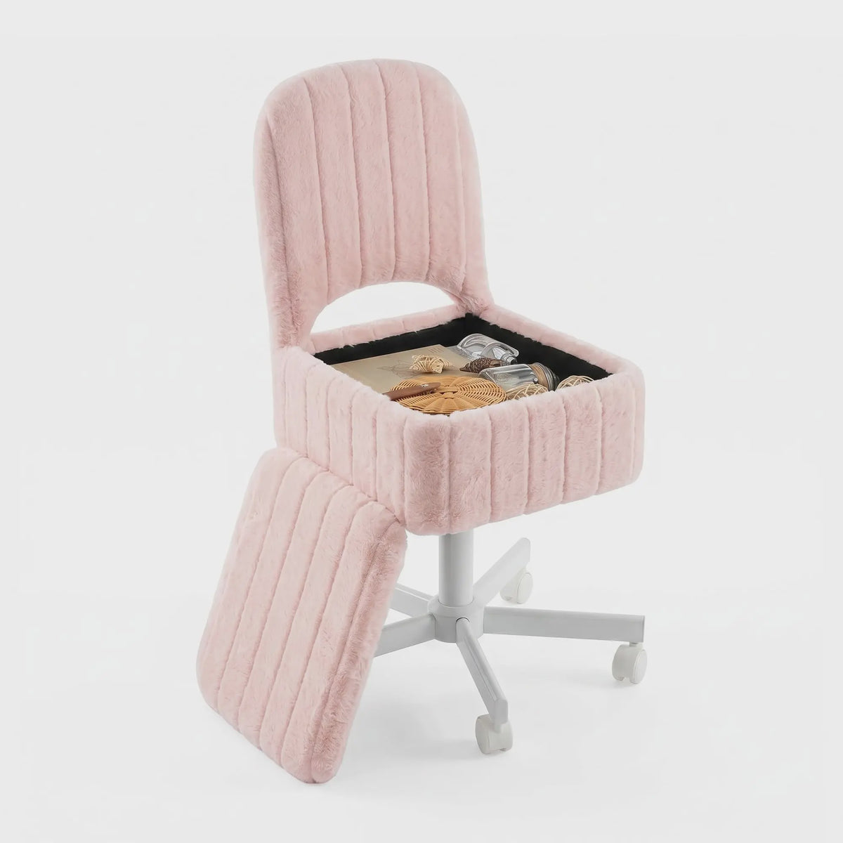 Comfortabele Make-up Stoel met Opbergruimte, Verstelbaar & Opvouwbaar - Wit