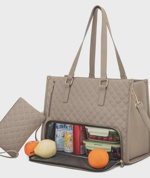 Luxe 2-in-1 Werk & Lunch Tote Bag - Geïsoleerd Compartiment, 15.6" Laptop, Waterafstotend