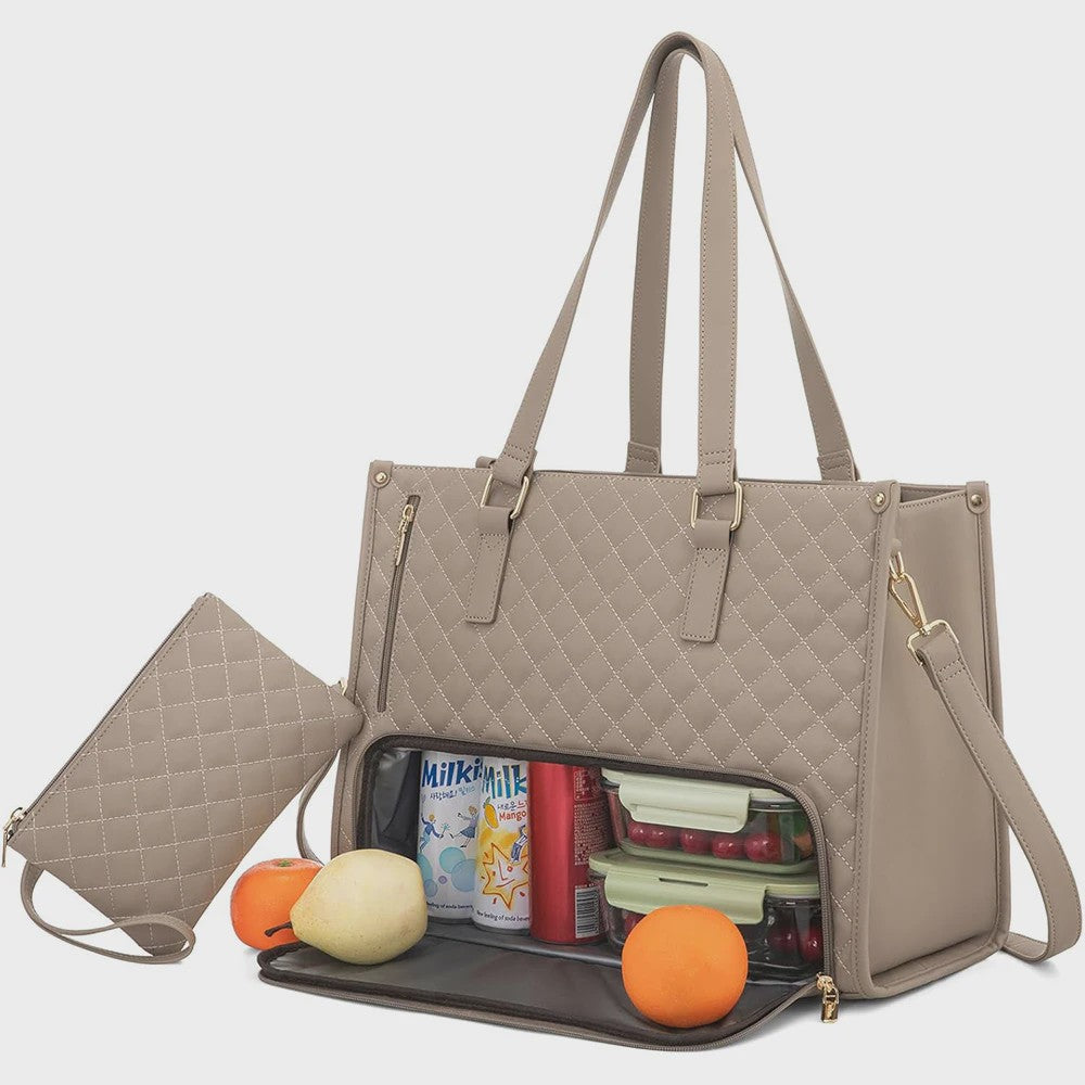 Luxe 2-in-1 Werk & Lunch Tote Bag - Geïsoleerd Compartiment, 15.6" Laptop, Waterafstotend