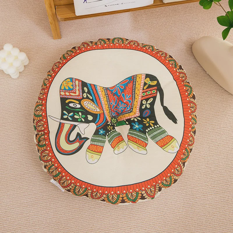 Bohemian Rond Kussen - Katoen & Linnen - Decoratief Vloer- of Stoelkussen