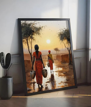 Abstract Canvas Poster: Afrikaanse Vrouwen & Zonneschildering - Wanddecoratie