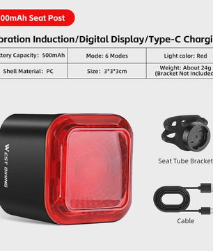 Intelligente Fiets Achterlicht met Remdetectie, Digitaal Display & Automatische Start/Stop